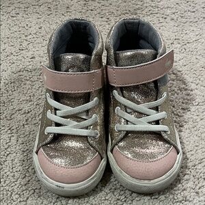 See Kai Run Glittery Silver and Pink Kids Sneakers